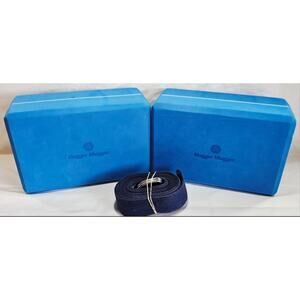 2 Hugger Mugger Foam Yoga Blocks & 1 Blue Hugger Mugger 8 Foot D-Ring Yoga Strap